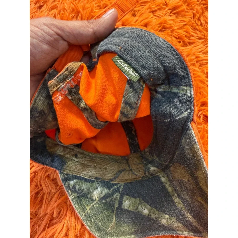 Cabelas Outfitter Hat Mens RealTree Camo Blaze Orange Distressed Strapback Cap
